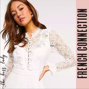 NWT FRENCH CONNECTION jumpsuit lace vintage look wide leg long sleeve size 2